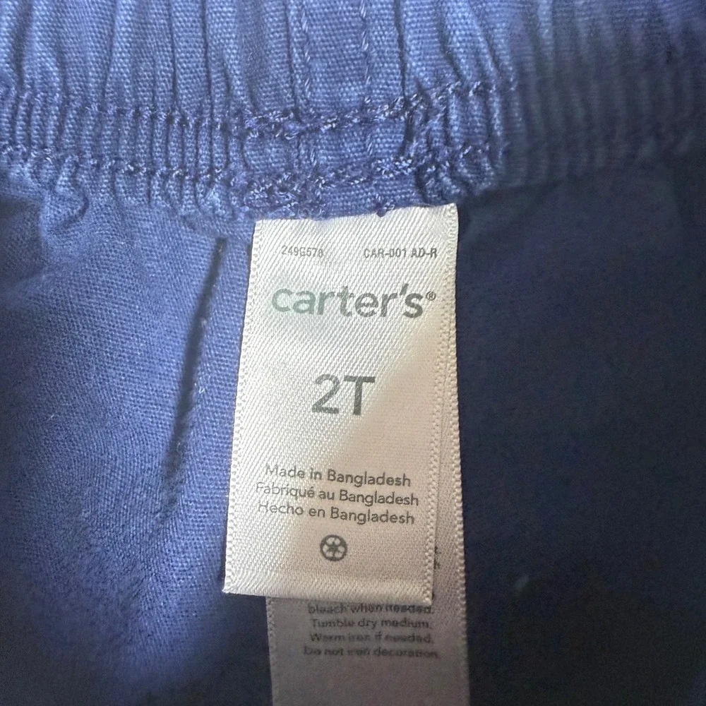 Carters Boys Navy Blue Pull On Elastic Waist Canvas Pants Size 2T 249G578